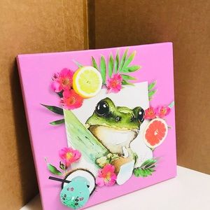 Frog home, kitchen decor canvas print size 12x12in